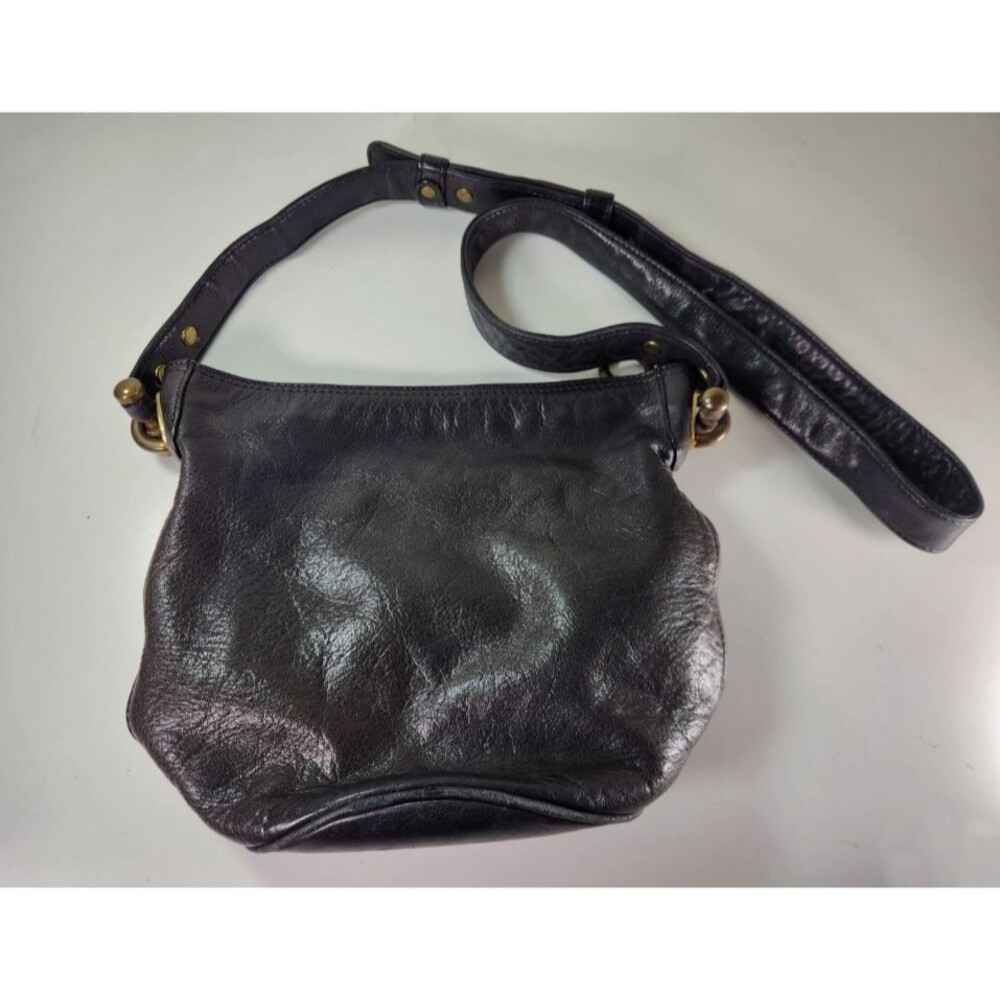 Vintage DKNY Black Soft Leather Hobo Shoulder Bag Brass Hardware 90s Y2K